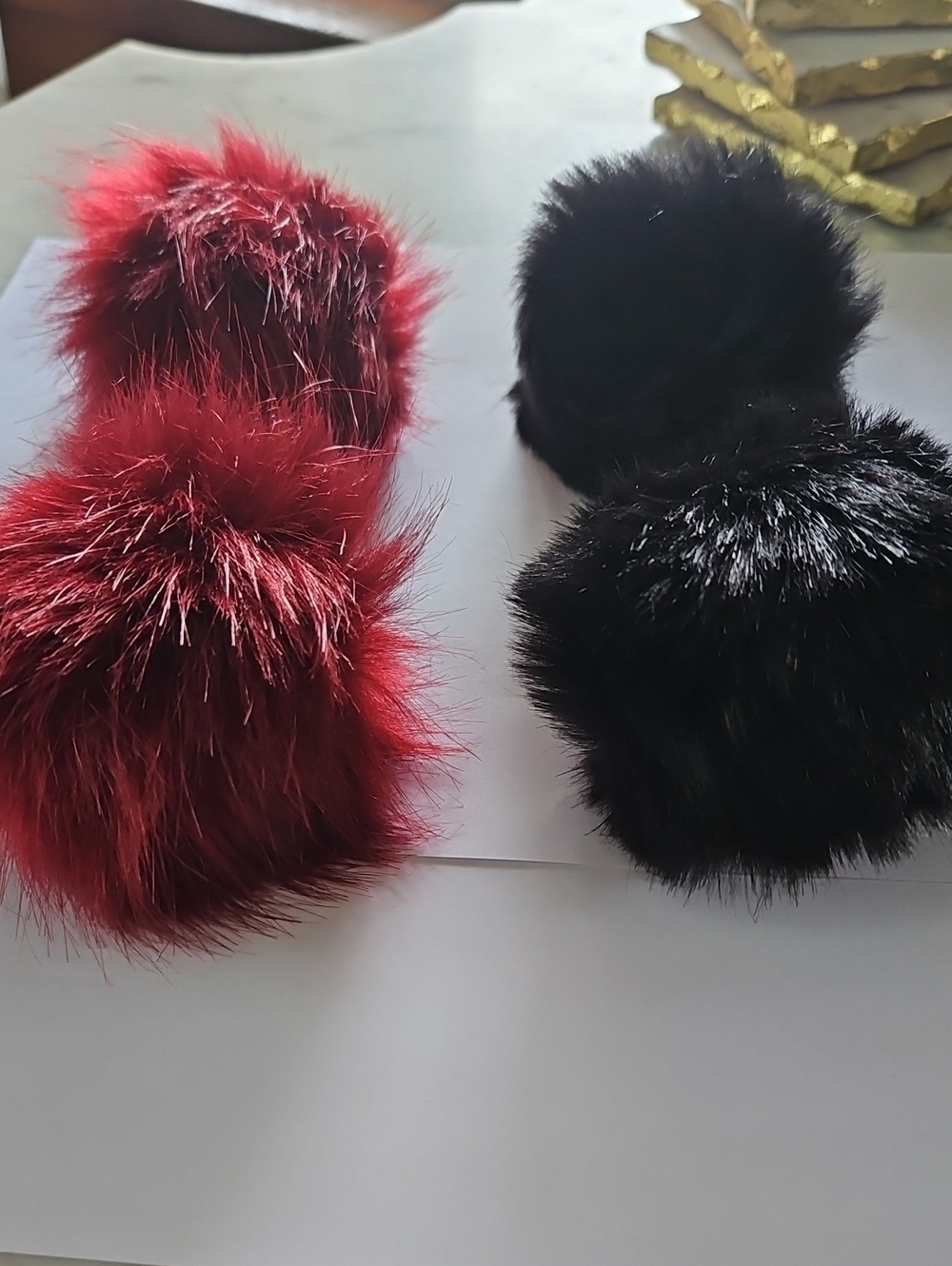 Faux Fur Pom Poms Merlot and Black (Set of 4) NWT - Picture 2 of 15